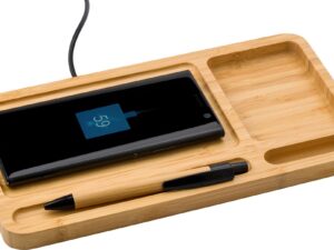 Bamboo desk organiser and charger