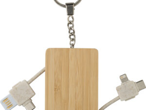 Bamboo keyring with charging cables