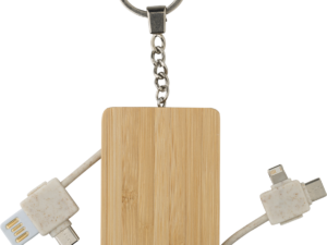 Bamboo keyring with charging cables - Image 4