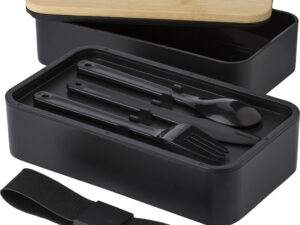 Double lunch box with bamboo lid