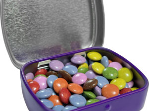 Flat hinged tin with choco's