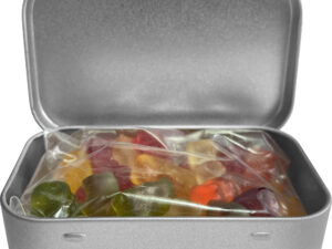 Large flat hinged tin with Haribo gold bears