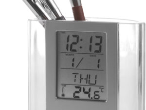 Pen holder with clock
