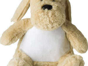 Plush dog with tag