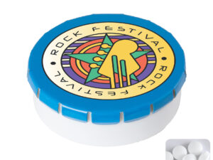 Round plastic pot with metal lid and sugar free mints - Image 4