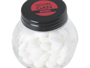 Small glass jar with dextrose mints
